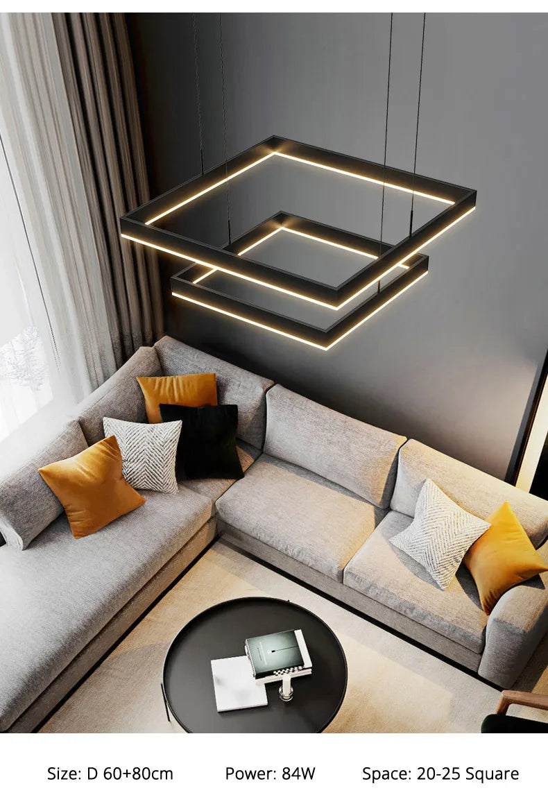 Moderner LED-Kronleuchter für Wohnzimmer, Esszimmer & Schlafzimmer - Nordisch-minimalistisches Design, Quadratische Innenraum-Hängeleuchte - Unique Outlet