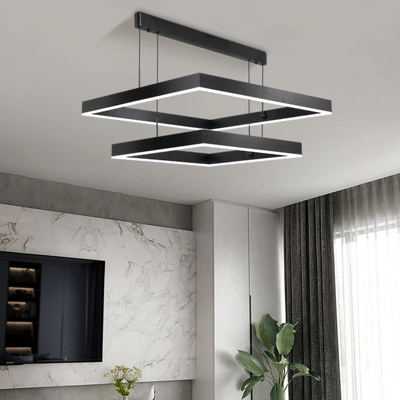 Moderner LED-Kronleuchter für Wohnzimmer, Esszimmer & Schlafzimmer - Nordisch-minimalistisches Design, Quadratische Innenraum-Hängeleuchte - Unique Outlet