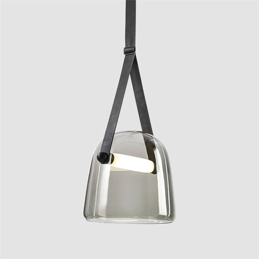 Moderne LED Glas Pendelleuchte im nordischen Postmodernen Design - Elegante Kunstleder Hängelampe für Schlafzimmer und Wohnbereich - Unique Outlet