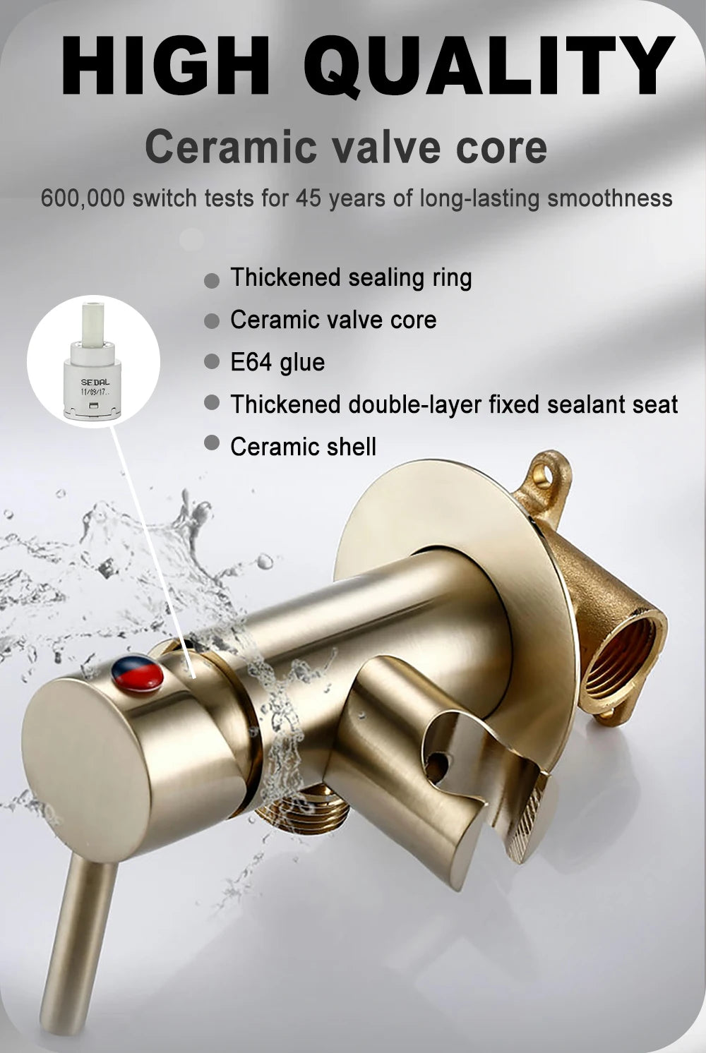 Wandmontierter Handbidet-Sprüher in Gebürstetem Gold aus Messing – Hybrid mit Warm- und Kaltwasseranschluss - Unique Outlet