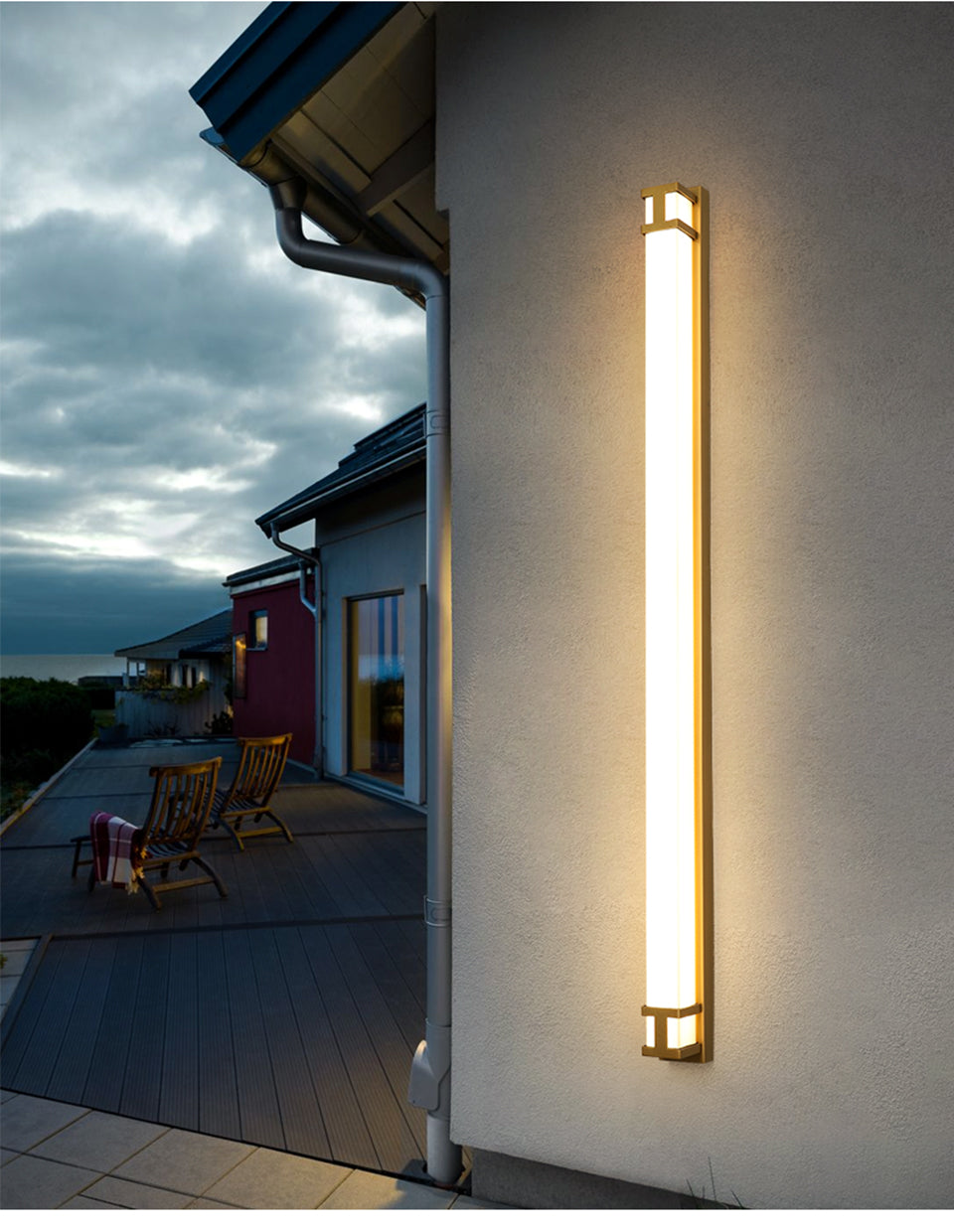 Neue Außenwandlampe, IP65 wasserdichte LED Langlichter, Garten Villa Veranda Wandleuchte, Gold/Schwarz, 110V/220V, Verschiedene Längen - Unique Outlet