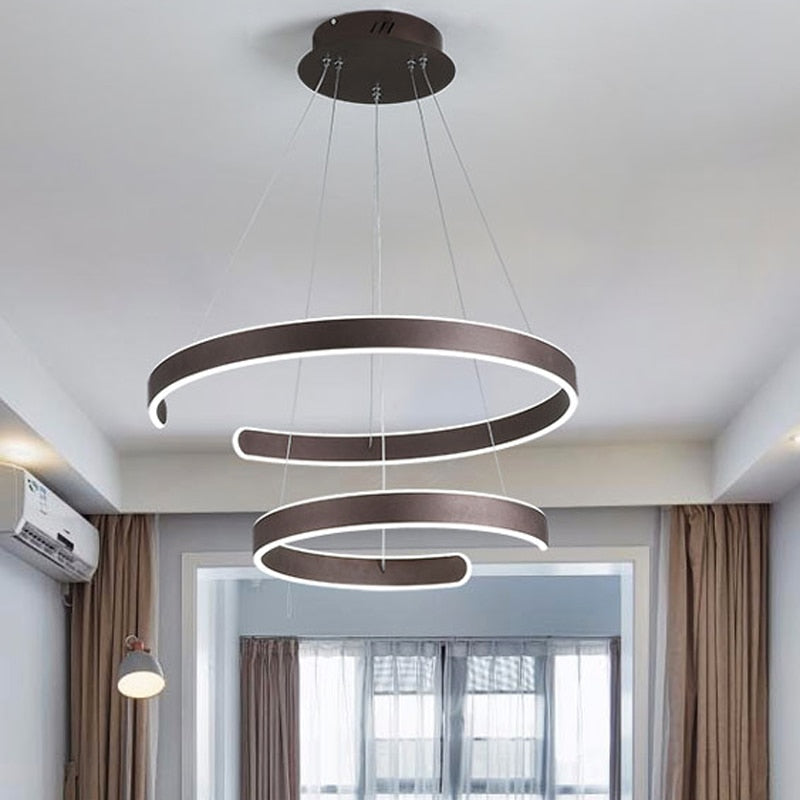 Moderne Pendelleuchten für Wohn- und Esszimmer, geometrische Ringform, aus Acryl und Aluminium, LED-Deckenlampe, AC90-230V - Unique Outlet