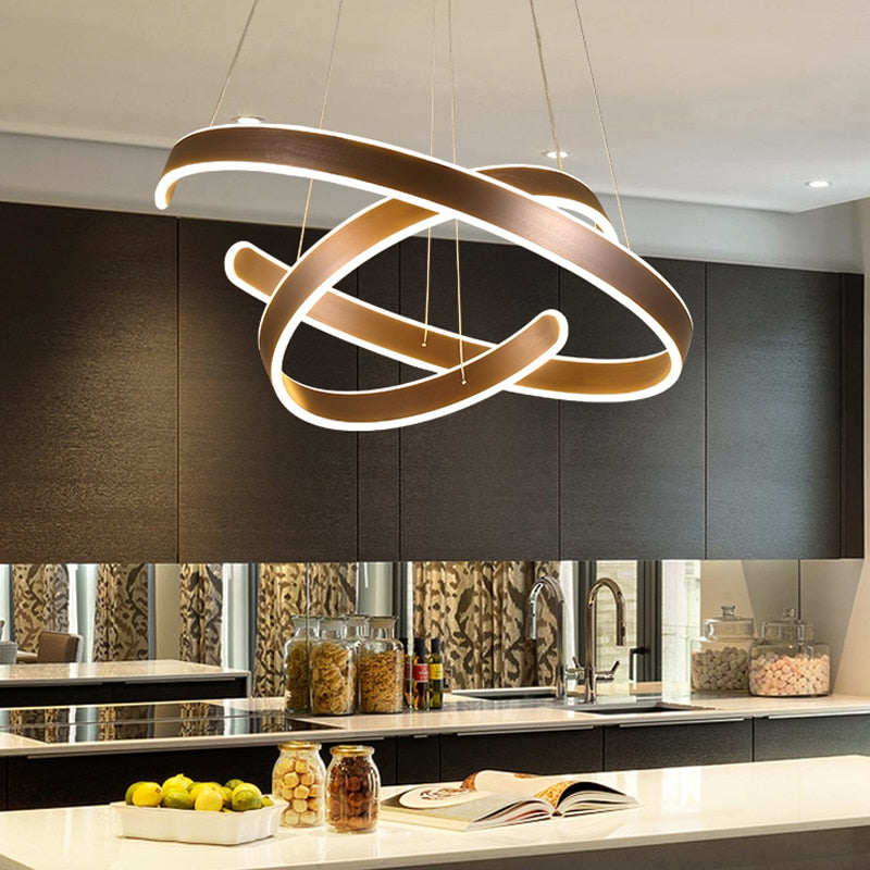 Moderne Pendelleuchten für Wohn- und Esszimmer, geometrische Ringform, aus Acryl und Aluminium, LED-Deckenlampe, AC90-230V - Unique Outlet