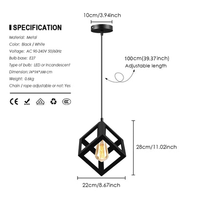 Moderne Quadratische Hängeleuchte in Schwarz & Weiß, Eisen, Ideal für Wohnzimmer, Essbereich und Kücheninsel - Unique Outlet