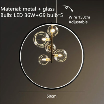 Handgeblasener Kronleuchter mit Glaslampenschirm und Aluminiumring - Verfügbar in Transparent oder Milchweiß - Für Wohnzimmer, Esszimmer, Schlafzimmer - Unique Outlet