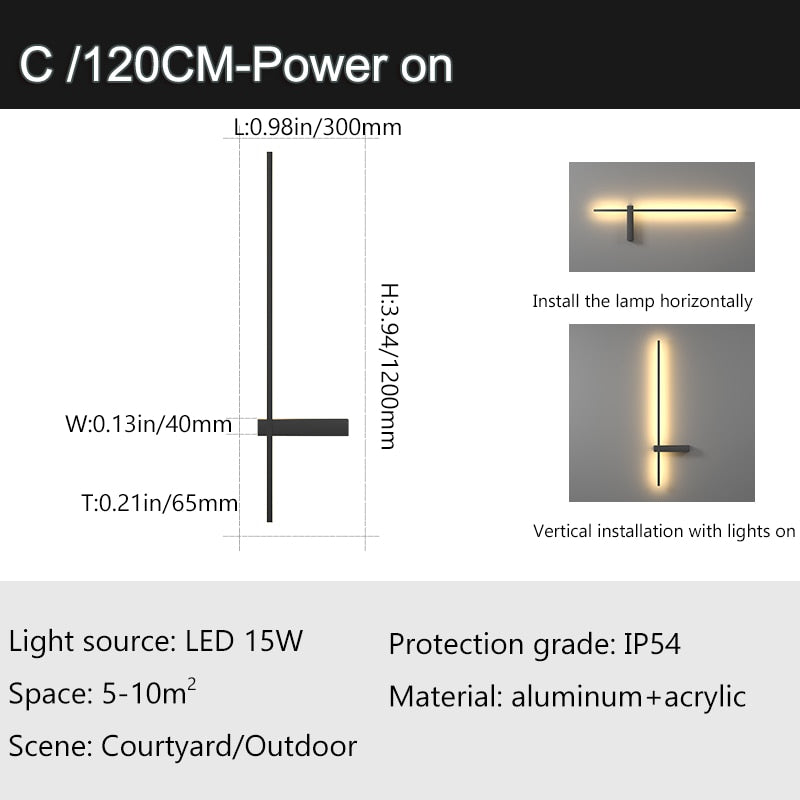 Außenwandleuchte, Lange, Wasserdicht, IP54, Aluminium, Wandlampe für Veranda, Terrasse, Innenräume, Schlafzimmer, Wohnzimmer Dekoration - Unique Outlet