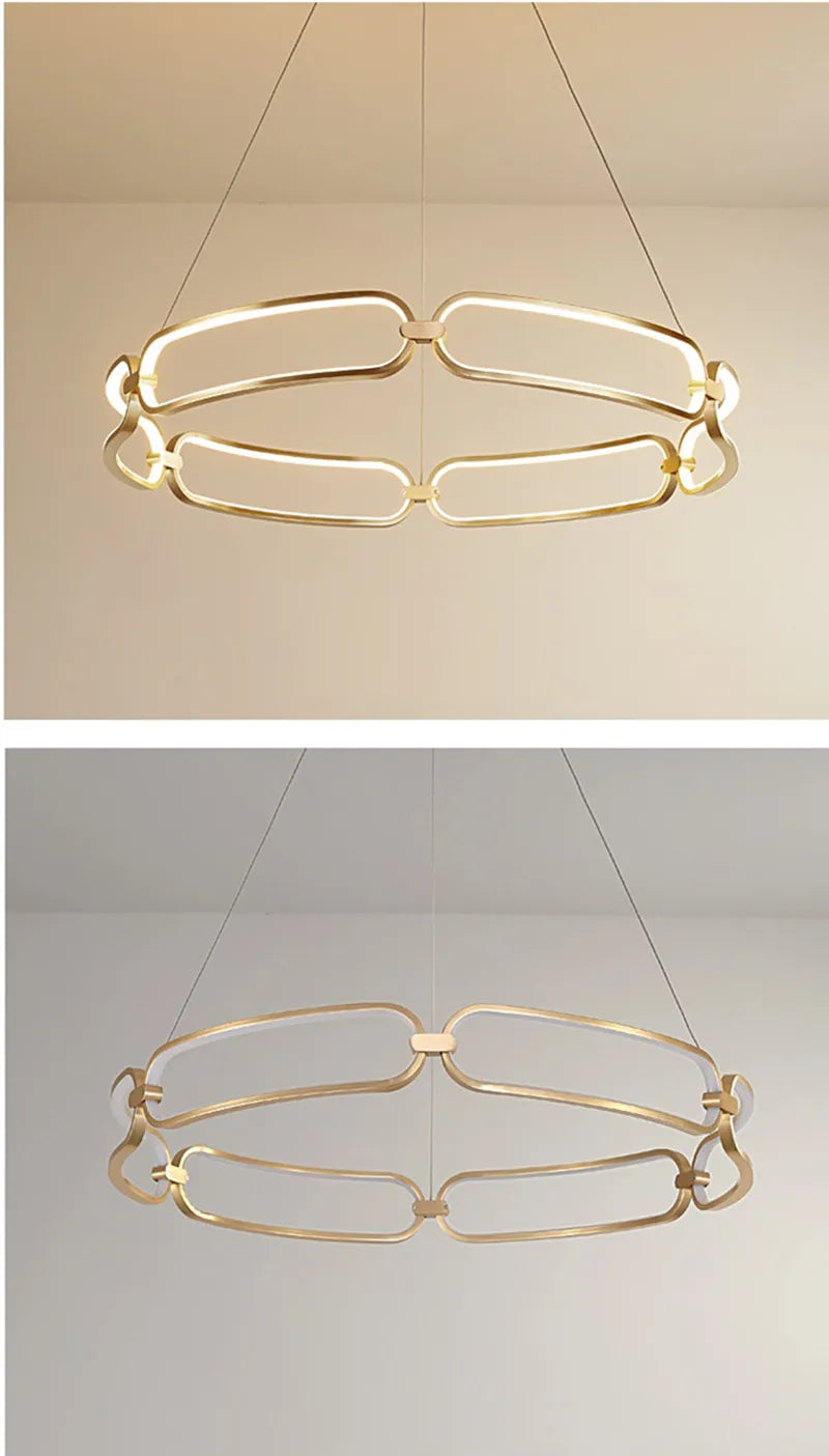 Moderner Luxus-LED-Decken-Kronleuchter "Golden Rings" – Metallgold mit kreisförmigen LED-Lichtelementen für exklusive Wohnraumdekoration - Unique Outlet