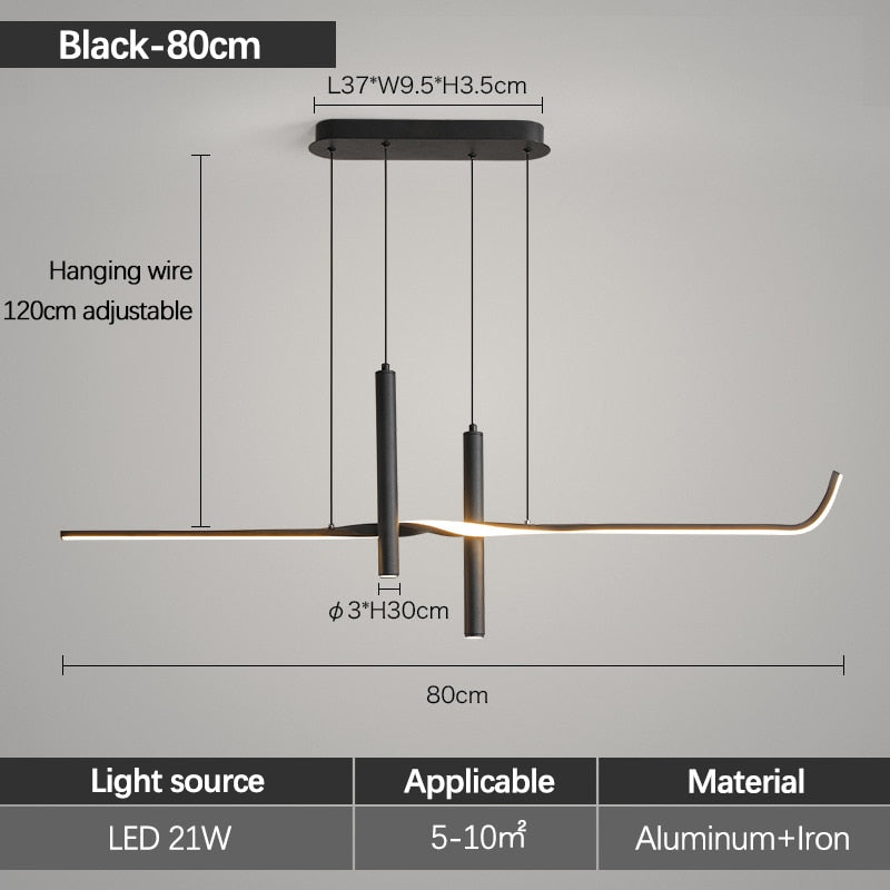 Moderne Pendelleuchten, Einfacher langer Streifen-Kronleuchter mit LED-Spotlights für Esszimmer und Wohnbereiche - Unique Outlet