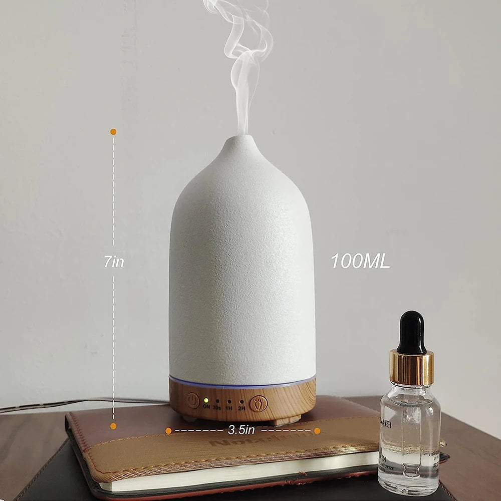 Aromatherapie-Diffuser mit Ätherischen Ölen – Keramik und Holzoptik mit 7-Farb-Nachtlicht für Zuhause und Büro - Unique Outlet