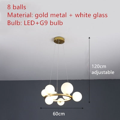 Handgeblasener Kronleuchter mit Glaslampenschirm und Aluminiumring - Verfügbar in Transparent oder Milchweiß - Für Wohnzimmer, Esszimmer, Schlafzimmer - Unique Outlet