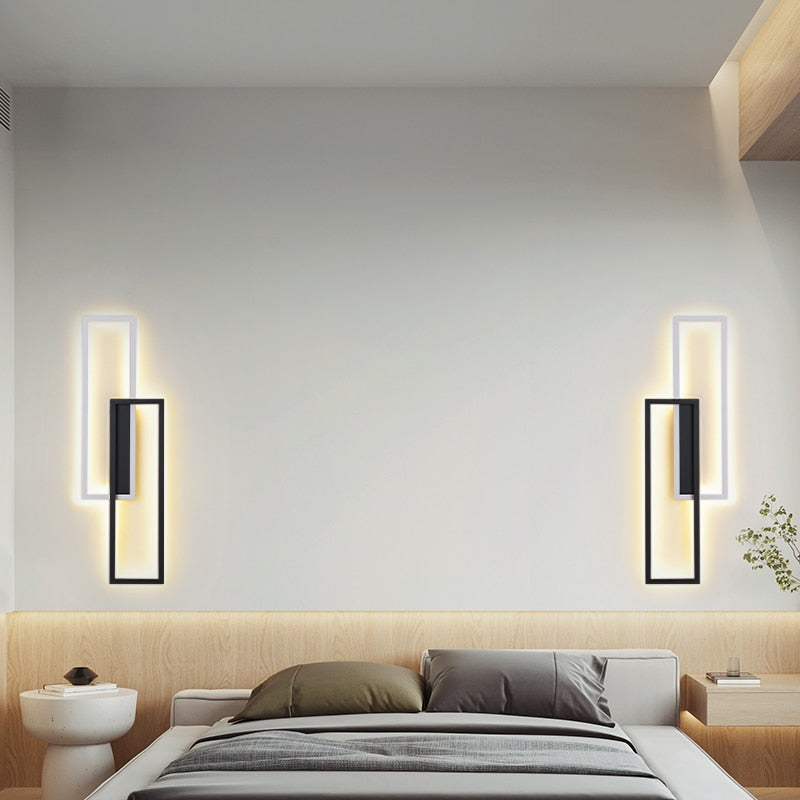 Schwarze Rechteckige Minimalistische LED Wandleuchte, für Innenraum, Wohnzimmer, Schlafzimmer, 60cm/80cm/100cm - Unique Outlet