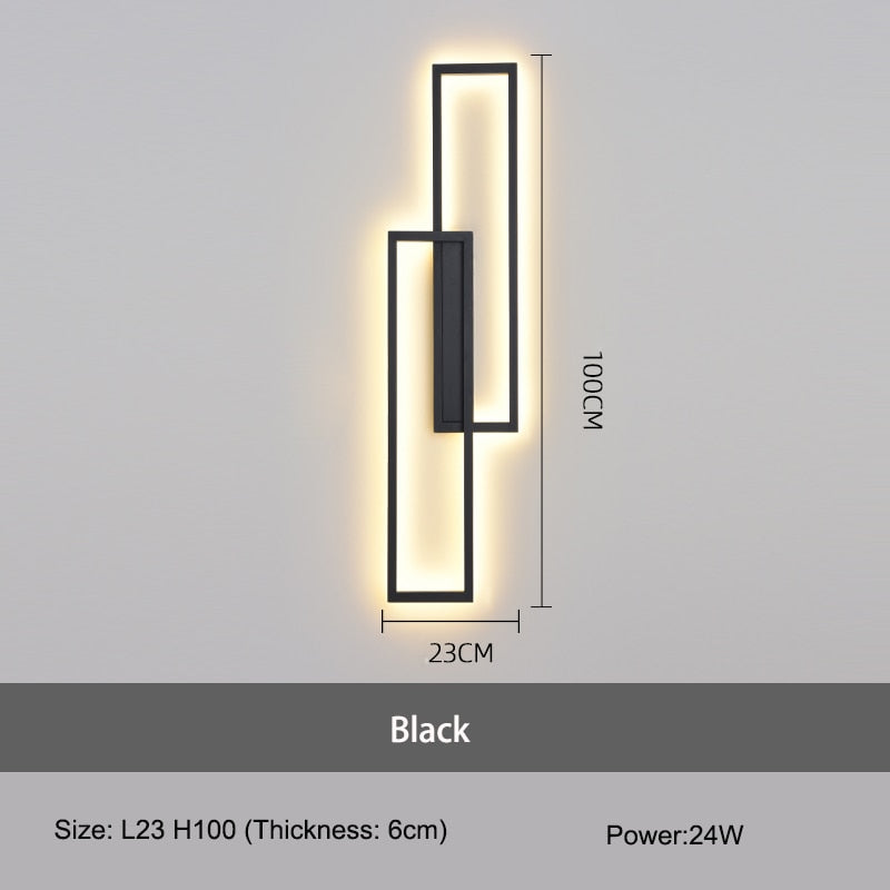 Schwarze Rechteckige Minimalistische LED Wandleuchte, für Innenraum, Wohnzimmer, Schlafzimmer, 60cm/80cm/100cm - Unique Outlet