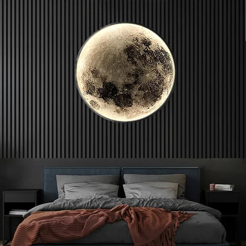 Realistische Mond-LED-Wandleuchte für Schlafzimmer – Fernbedienung, 3 Lichtmodi, Wandmontage, 3D-Design - Unique Outlet