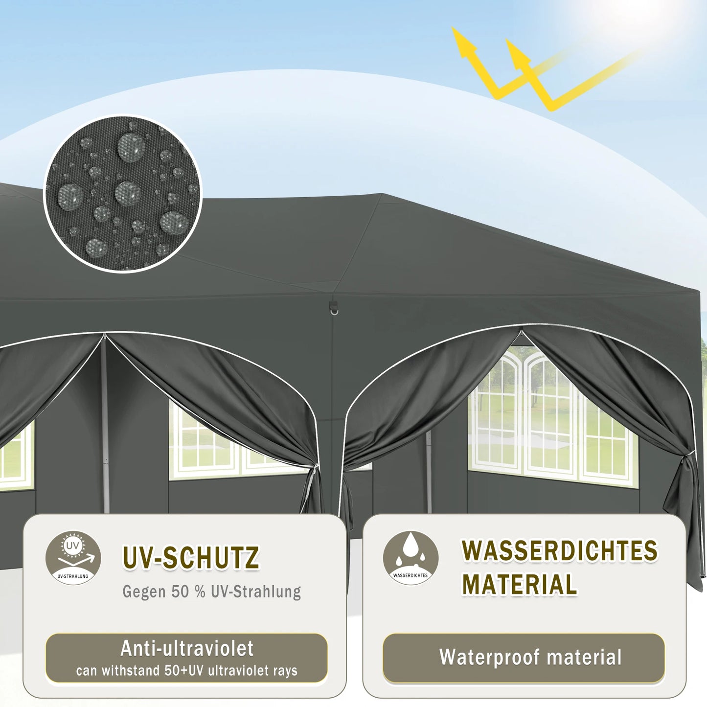 3x6m Faltbarer Pavillon mit 6 Seitenwänden - Verstellbare Höhe, Wasserdicht und UV-Schutz, Partyzelt mit Tragetasche - Unique Outlet