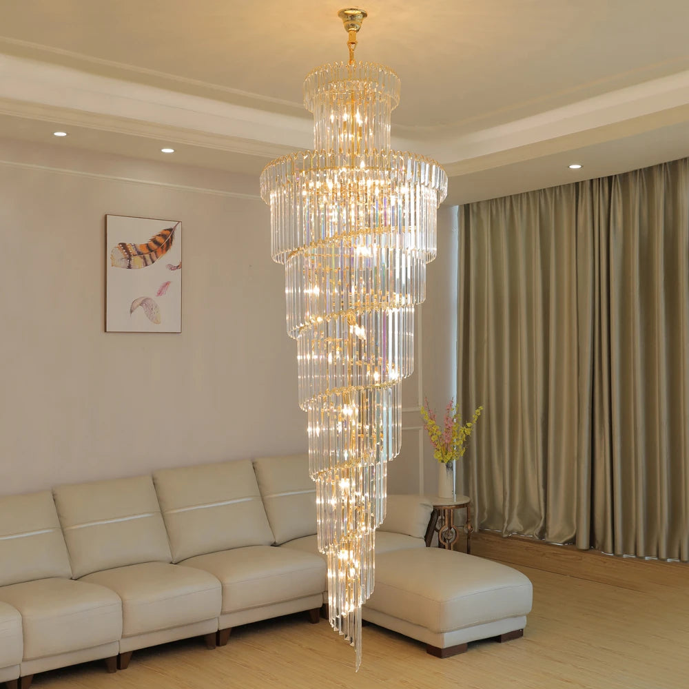 Exklusive LED-Kristall-Kronleuchter – Große Pendelleuchte für Treppenhaus, Villa und Hotel – Kunstvoller Leuchter für Wohnzimmer und Heimdekoration - Unique Outlet