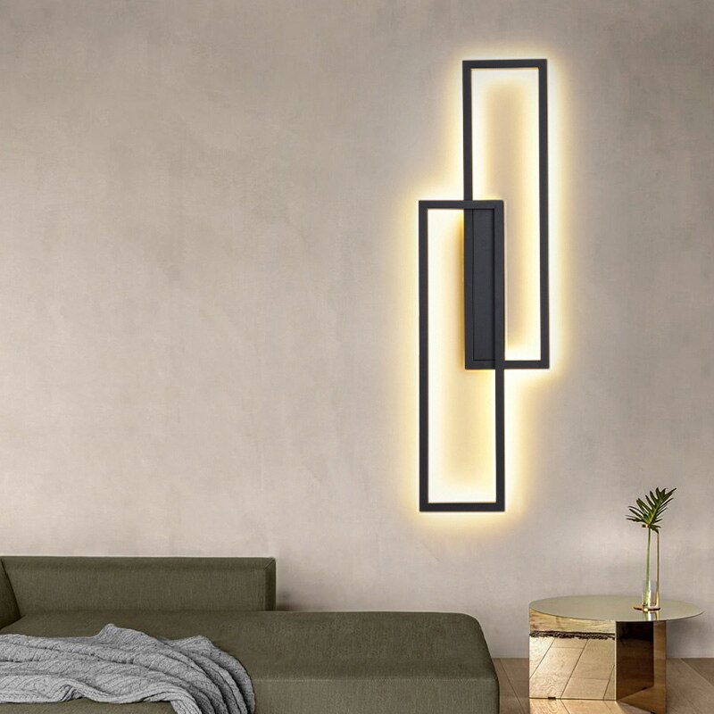 Schwarze Rechteckige Minimalistische LED Wandleuchte, für Innenraum, Wohnzimmer, Schlafzimmer, 60cm/80cm/100cm - Unique Outlet