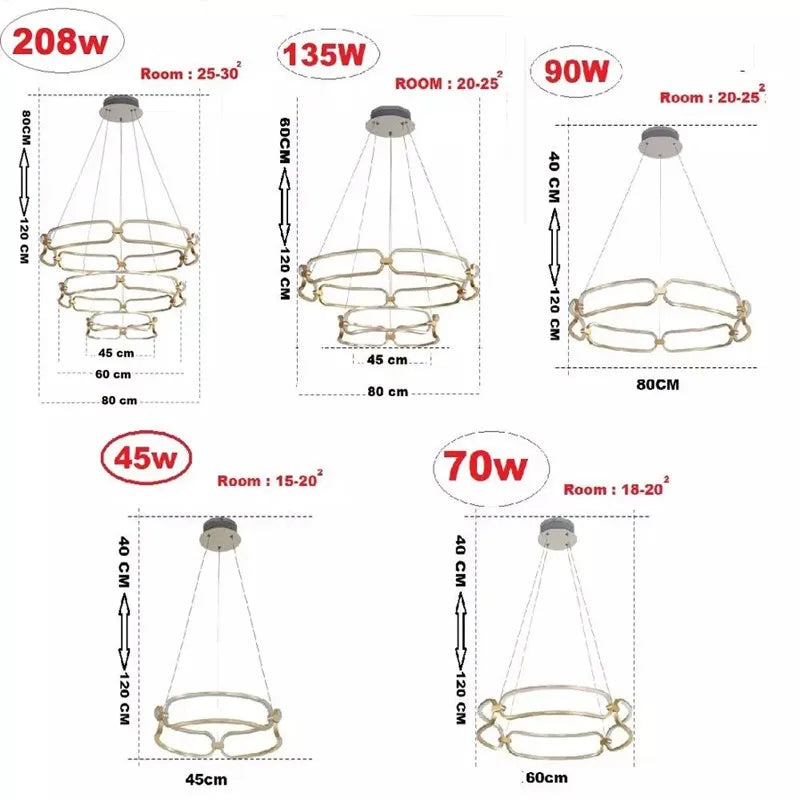 Moderner Luxus-LED-Decken-Kronleuchter "Golden Rings" – Metallgold mit kreisförmigen LED-Lichtelementen für exklusive Wohnraumdekoration - Unique Outlet