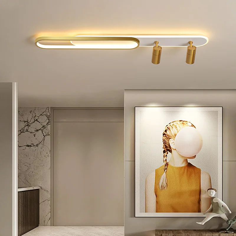 Moderne LED-Deckenleuchte mit Spotlight, Elegante Deckenlampe für Wohnzimmer, Flur und Esszimmer, stilvolle Innenbeleuchtung in Schwarz/Gold - Unique Outlet