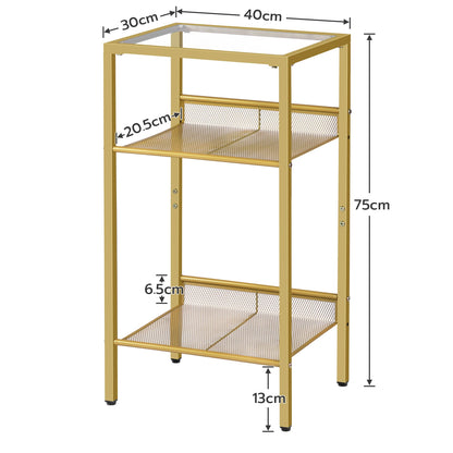 3-Ebenen Beistelltisch mit Gehärtetem Glas und Gitter, Telefon-Tisch für Wohn- und Schlafzimmer - Unique Outlet