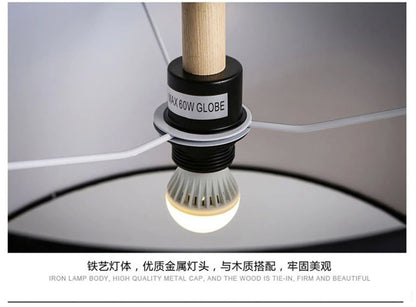 Moderne hölzerne Heimbeleuchtung: Einfache Stoffschatten-Deckenleuchte, Holz-Deckenlampe, in Schwarz oder Weiß erhältlich - Unique Outlet