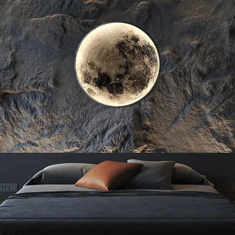 Realistische Mond-LED-Wandleuchte für Schlafzimmer – Fernbedienung, 3 Lichtmodi, Wandmontage, 3D-Design - Unique Outlet