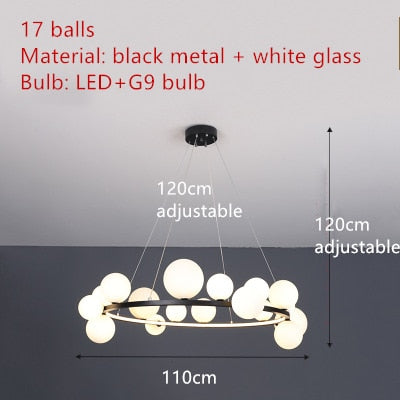 Handgeblasener Kronleuchter mit Glaslampenschirm und Aluminiumring - Verfügbar in Transparent oder Milchweiß - Für Wohnzimmer, Esszimmer, Schlafzimmer - Unique Outlet