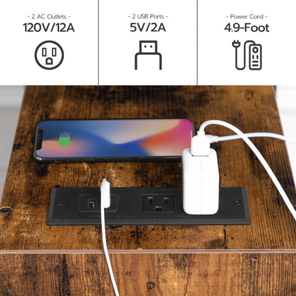 Schmaler Beistelltisch mit Ladestation, 2 Schubladen, USB-Port und Steckdosen, Nachtisch für kleine Räume im Amerikanischen Landhausstil - Unique Outlet