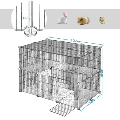 DIY Schwarzer Freilaufgehege mit Tür und Treppe für Kleintiere – 38 Paneele, Zweistöckig, für Katzen, Kaninchen und Hunde - Unique Outlet