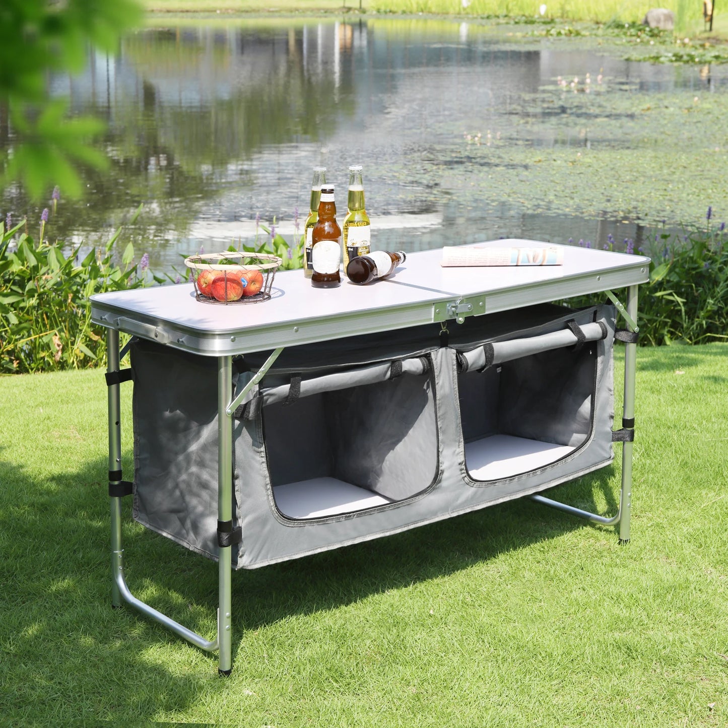 Faltbarer Campingtisch mit Aufbewahrungstasche - Aluminium Koffer-Tisch, Höhenverstellbar, für Outdoor und Garten - Unique Outlet