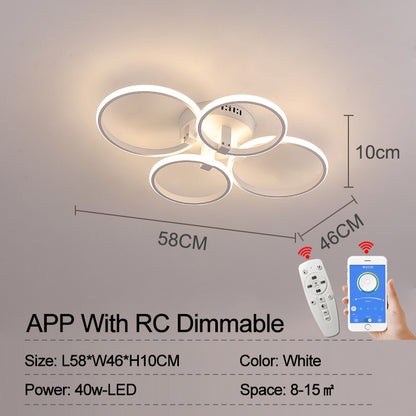 8/6/4 Kreisringe Moderne LED-Kronleuchter für Wohnzimmer, Schlafzimmer und Arbeitszimmer, Mattschwarz/Weiß, Deckenleuchten - Unique Outlet