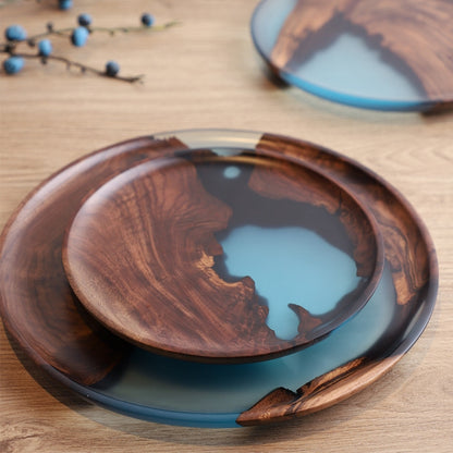 Europäischer Stil Fluss-Design Holz-Epoxidharz-Tablett für Teetasse, Teekanne, Tee, Kuchen, festes Holztablett für Obst, Snacks, Nüsse, Dessert - Unique Outlet