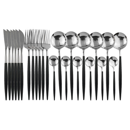 24teiliges Edelstahlbesteck Gabel Messer Löffel Geschirr Set Besteck Set - Unique Outlet