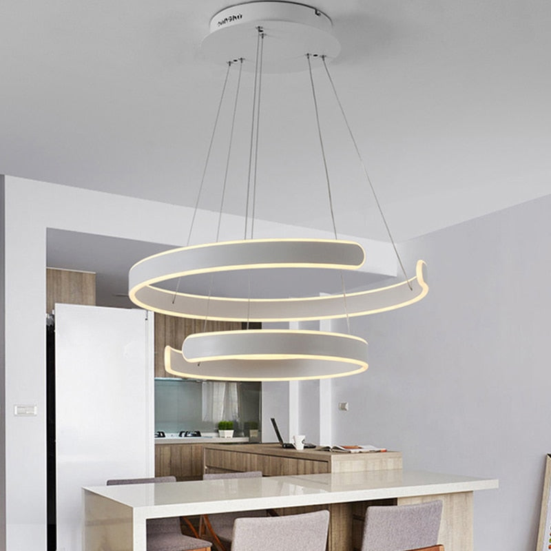 Moderne Pendelleuchten für Wohn- und Esszimmer, geometrische Ringform, aus Acryl und Aluminium, LED-Deckenlampe, AC90-230V - Unique Outlet