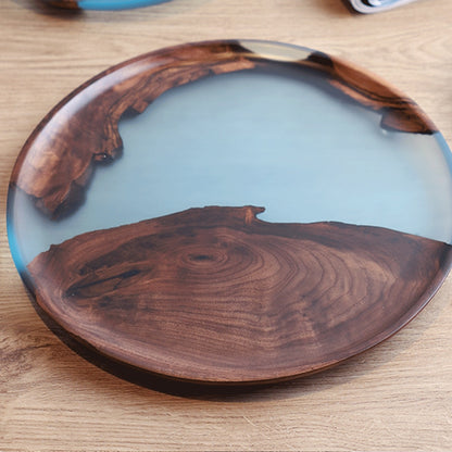 Europäischer Stil Fluss-Design Holz-Epoxidharz-Tablett für Teetasse, Teekanne, Tee, Kuchen, festes Holztablett für Obst, Snacks, Nüsse, Dessert - Unique Outlet