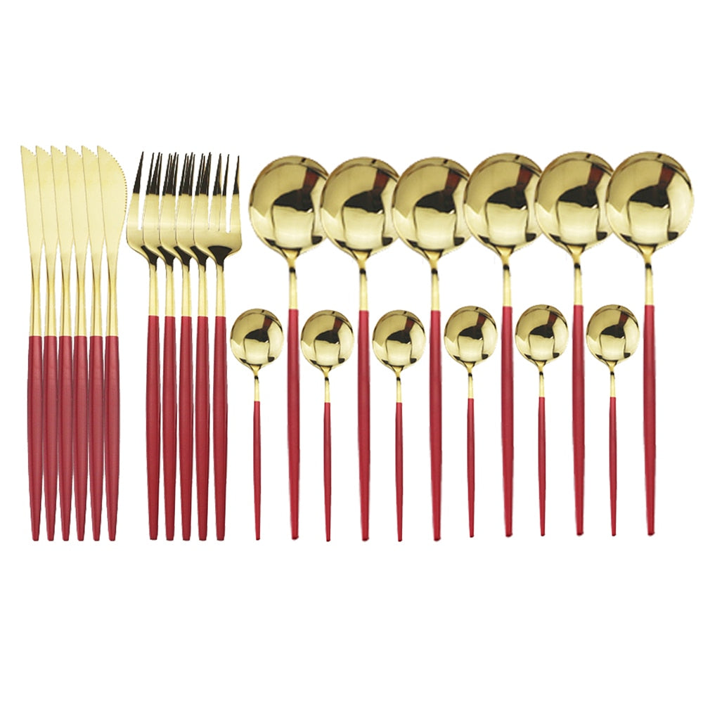 24teiliges Edelstahlbesteck Gabel Messer Löffel Geschirr Set Besteck Set - Unique Outlet