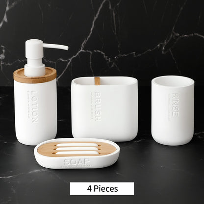 Bad-Accessoires Set oder einzeln Seife Lotion Dispenser Zahnbürstenhalter Seifenschale Becher Pumpe Flasche Tasse Holz Schwarz oder Weiß - Unique Outlet