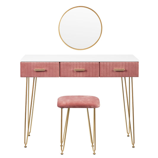 Moderner Schminktisch mit Hocker, Spiegel und Schubladen, Rosa/Grau Make-up Tisch für Schlafzimmer, Kosmetiktisch, Wohnmöbel - Unique Outlet