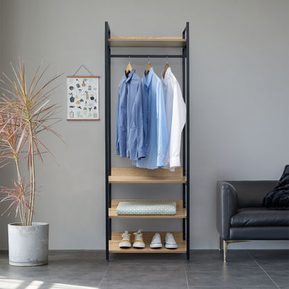 Kleiderschrank mit 3 Regalen und Schuhregal, Light Oak & Black Coat Rack, Hängerkleiderschrank, Möbel für Schlafzimmer. - Unique Outlet