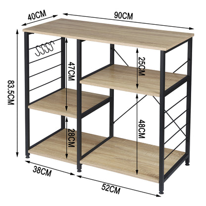 Holz-Stahl 5-Ebenen Küchenregal, freistehende Mikrowellenablage & Eckregal-Einheit für schweres Lagern - Unique Outlet