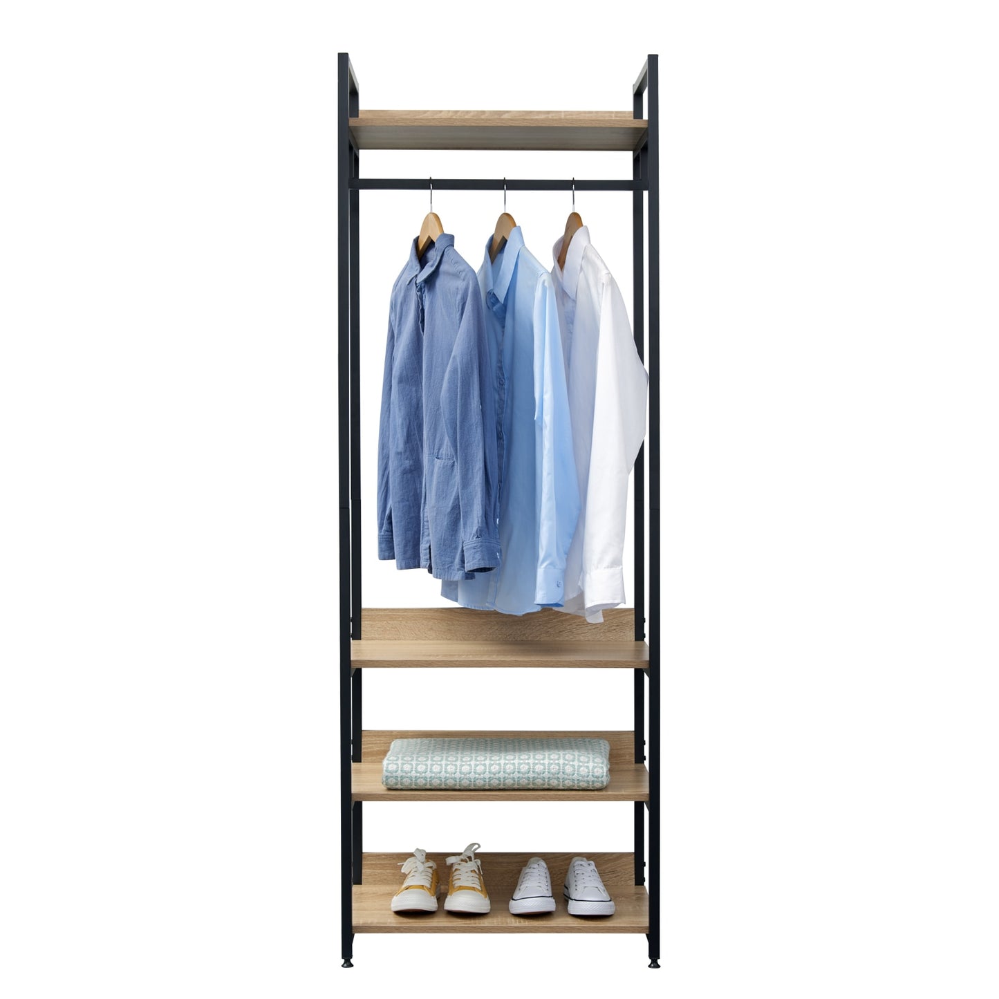 Kleiderschrank mit 3 Regalen und Schuhregal, Light Oak & Black Coat Rack, Hängerkleiderschrank, Möbel für Schlafzimmer. - Unique Outlet