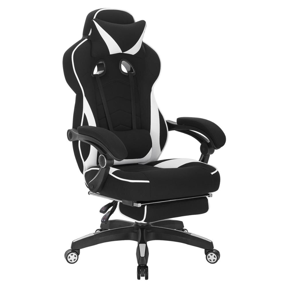 Gaming Stuhl mit Fußstütze, Kopf- und Lendenkissen. Einstellbarer Racing Bürostuhl, Schreibtischstuhl, Computerstuhl. Komfortable, robuste und ergonomische Ausführung. - Unique Outlet