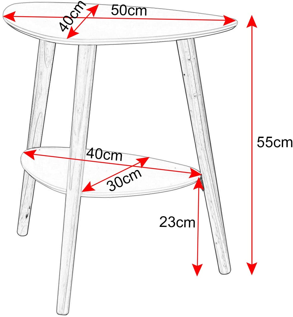 Weißer Nachttisch mit 2 Ablagen & Holzbeinen, 50x40x55cm, Wohnzimmer & Schlafzimmer Beistelltisch, MDF Couchtisch - Unique Outlet