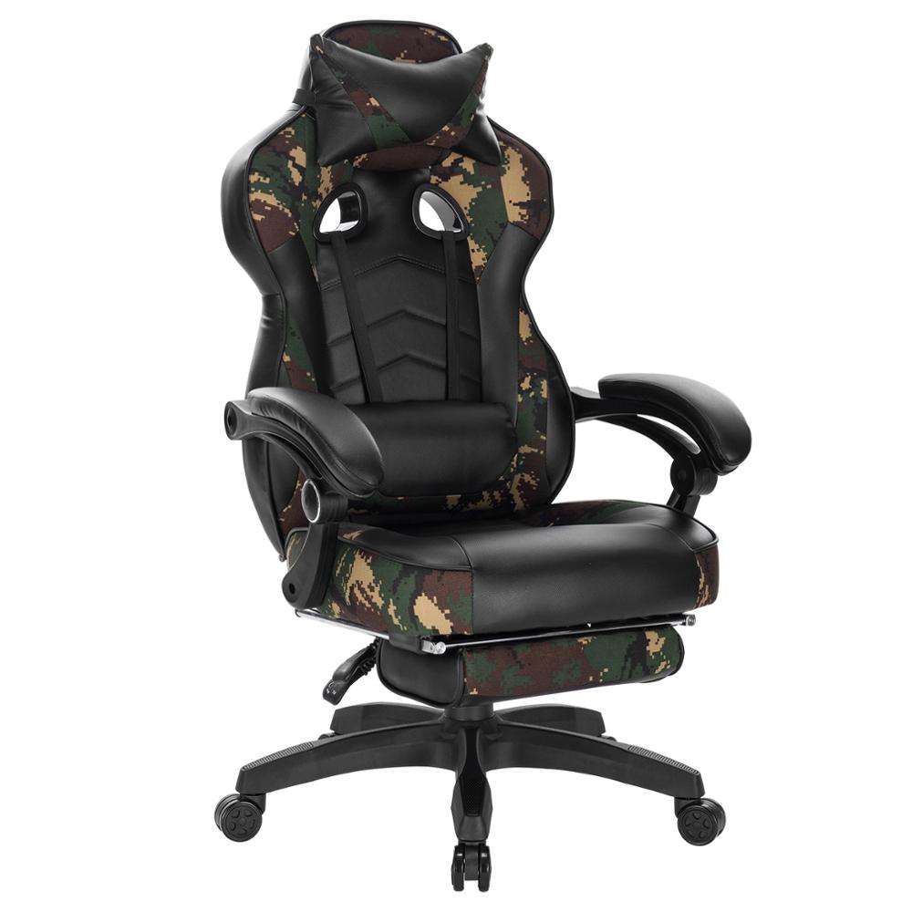 Gaming Stuhl mit Fußstütze, Kopf- und Lendenkissen. Einstellbarer Racing Bürostuhl, Schreibtischstuhl, Computerstuhl. Komfortable, robuste und ergonomische Ausführung. - Unique Outlet