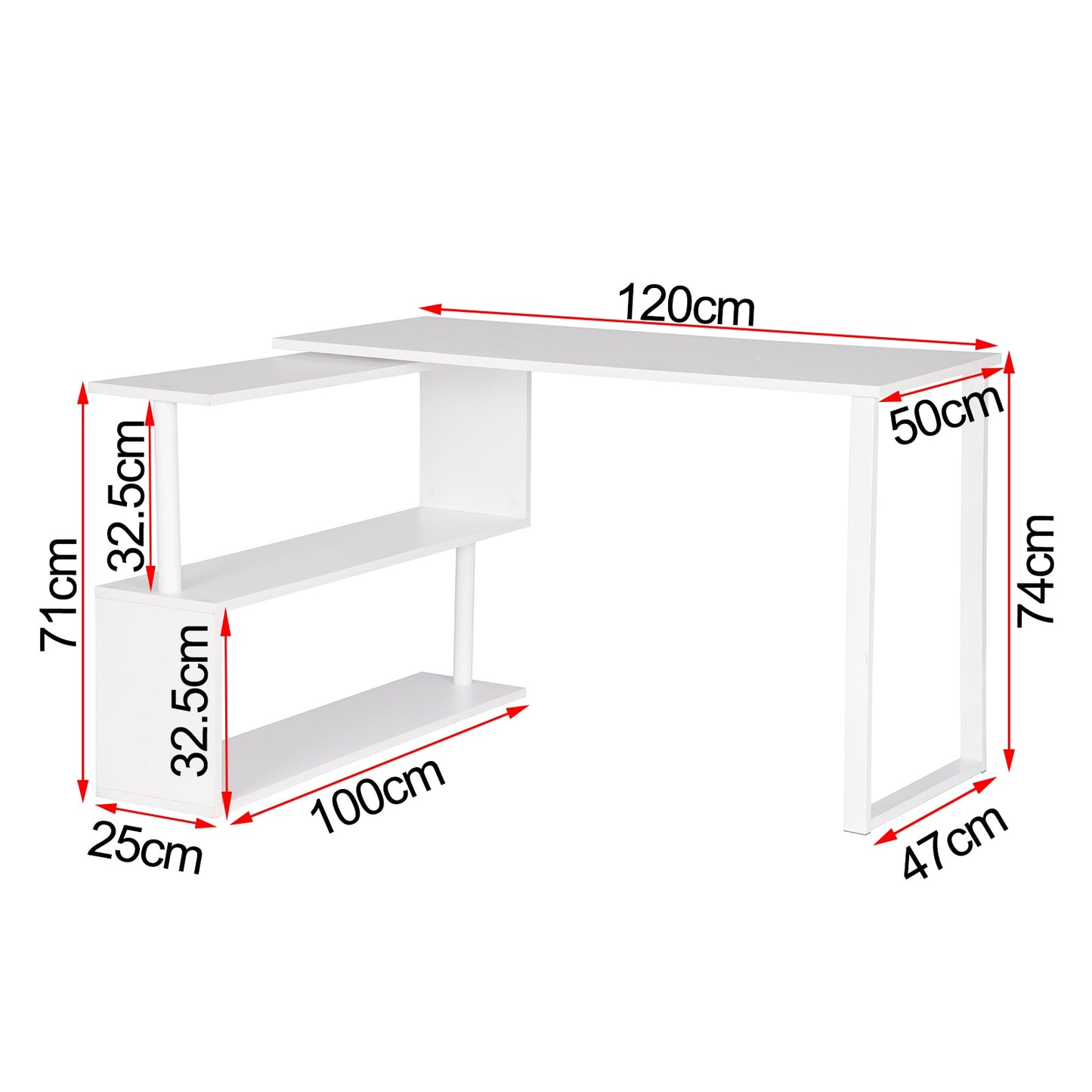 L-förmiger Schreibtisch mit Regalen und Faltbarem Design - Perfekt fürs Home Office, Gaming und Studium - Unique Outlet